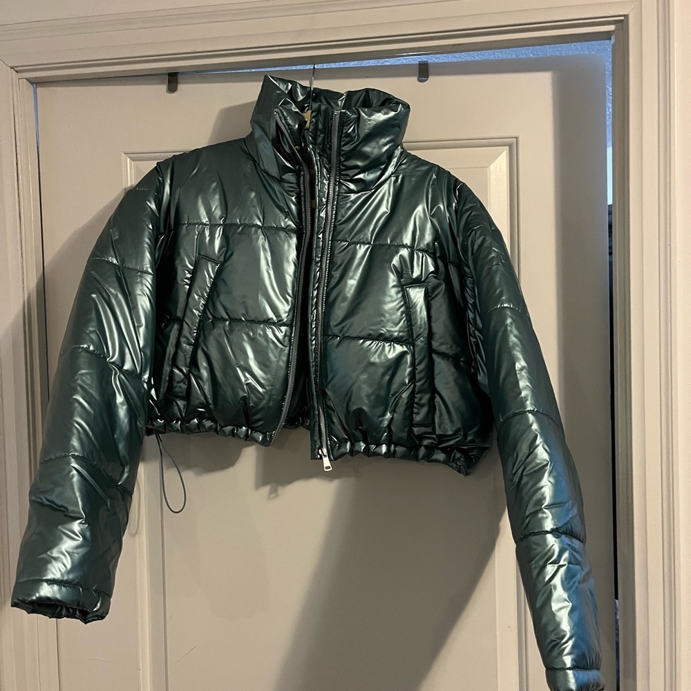 Urban Outfitters Shiny Teal Puffer Jacket